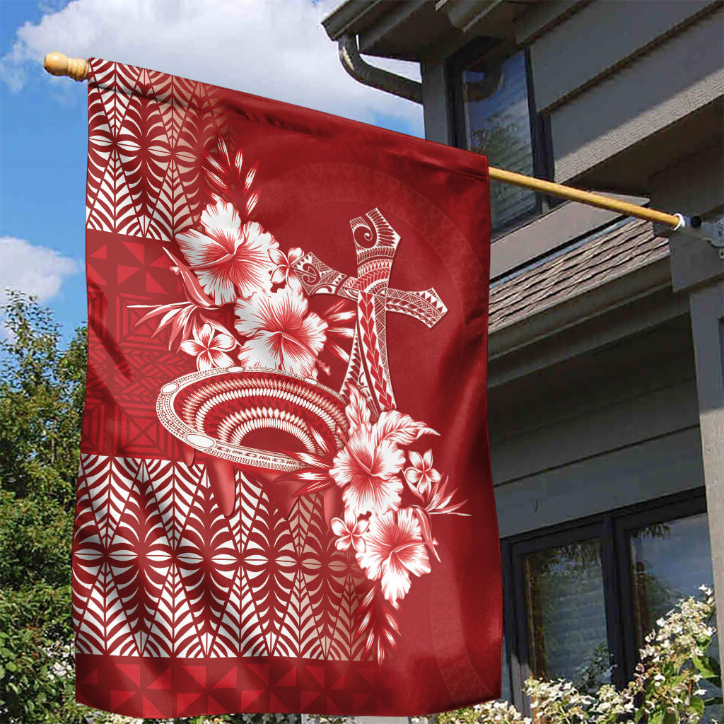 Tonga Ngatu Kupesi Royal Red Garden Flag Koe Otua Mo Tonga Ko Hoku Tofia