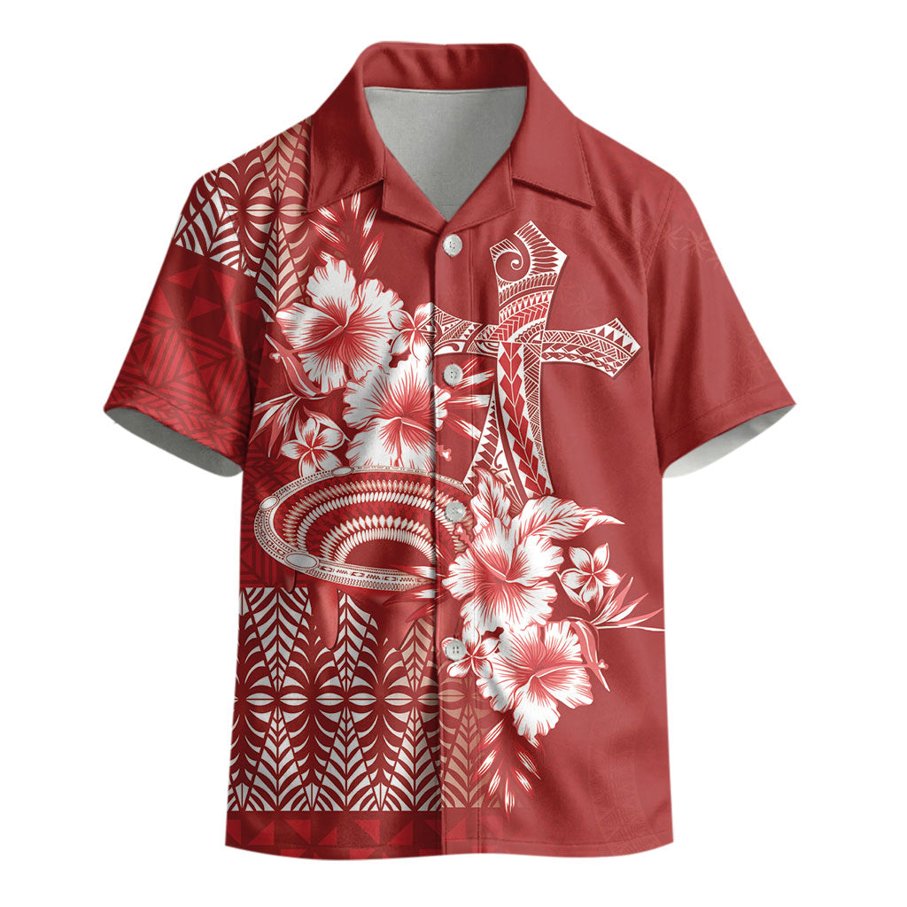 Tonga Ngatu Kupesi Royal Red Kid Hawaiian Shirt Koe Otua Mo Tonga Ko Hoku Tofia LT7 - Polynesian Pride