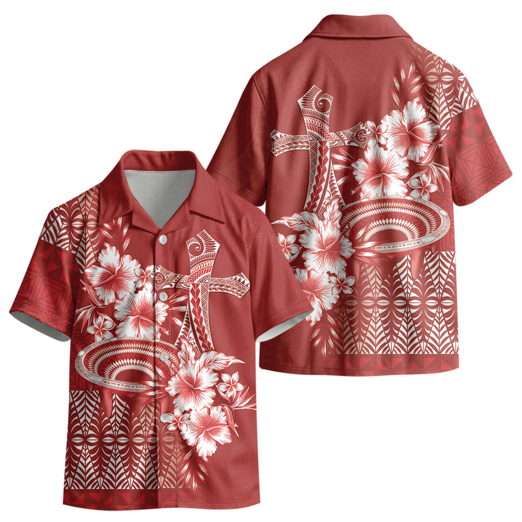 Tonga Ngatu Kupesi Royal Red Kid Hawaiian Shirt Koe Otua Mo Tonga Ko Hoku Tofia LT7 - Polynesian Pride