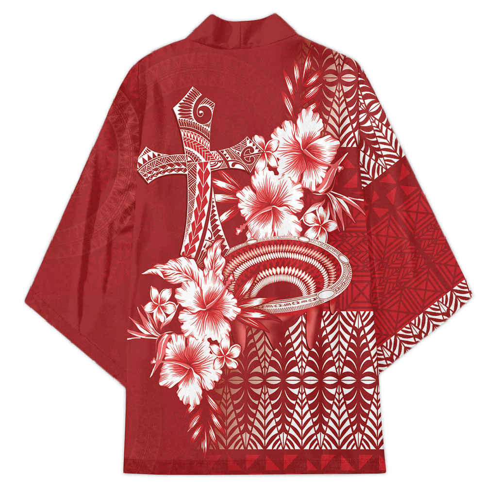 Tonga Ngatu Kupesi Royal Red Kimono Koe Otua Mo Tonga Ko Hoku Tofia LT7 - Polynesian Pride