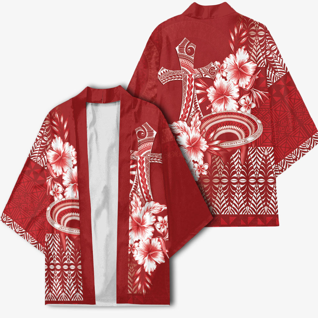Tonga Ngatu Kupesi Royal Red Kimono Koe Otua Mo Tonga Ko Hoku Tofia LT7 - Polynesian Pride