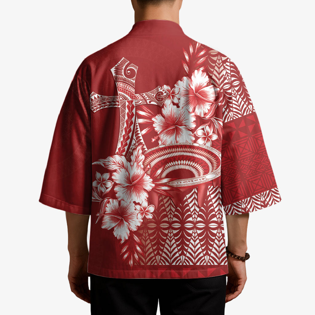 Tonga Ngatu Kupesi Royal Red Kimono Koe Otua Mo Tonga Ko Hoku Tofia LT7 - Polynesian Pride