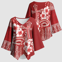 Tonga Ngatu Kupesi Royal Red Kimono Sleeve Blouse Koe Otua Mo Tonga Ko Hoku Tofia LT7 - Polynesian Pride