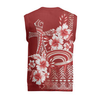 Tonga Ngatu Kupesi Royal Red Christmas Knitted V-Neck Vest Koe Otua Mo Tonga Ko Hoku Tofia LT7 - Polynesian Pride