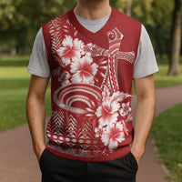 Tonga Ngatu Kupesi Royal Red Christmas Knitted V-Neck Vest Koe Otua Mo Tonga Ko Hoku Tofia LT7 - Polynesian Pride