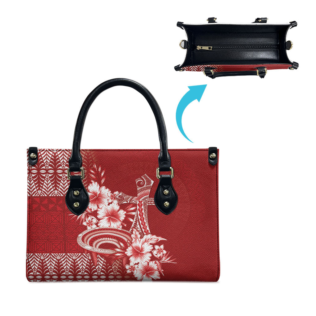 Tonga Ngatu Kupesi Royal Red Leather Bag Koe Otua Mo Tonga Ko Hoku Tofia LT7 - Polynesian Pride