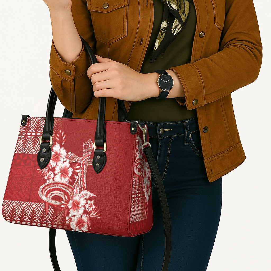 Tonga Ngatu Kupesi Royal Red Leather Bag Koe Otua Mo Tonga Ko Hoku Tofia LT7 - Polynesian Pride