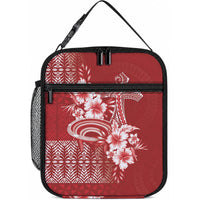 Tonga Ngatu Kupesi Royal Red Lunch Bag Koe Otua Mo Tonga Ko Hoku Tofia LT7 10.2 × 8.3 × 4.3 inch Red - Polynesian Pride