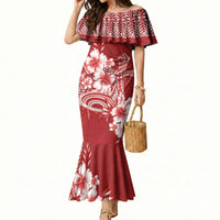 Tonga Ngatu Kupesi Royal Red Mermaid Dress Koe Otua Mo Tonga Ko Hoku Tofia LT7 Women Red - Polynesian Pride