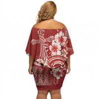 Tonga Ngatu Kupesi Royal Red Off Shoulder Short Dress Koe Otua Mo Tonga Ko Hoku Tofia LT7 - Polynesian Pride