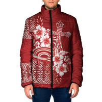 Tonga Ngatu Kupesi Royal Red Padded Jacket Koe Otua Mo Tonga Ko Hoku Tofia LT7 Men Red - Polynesian Pride