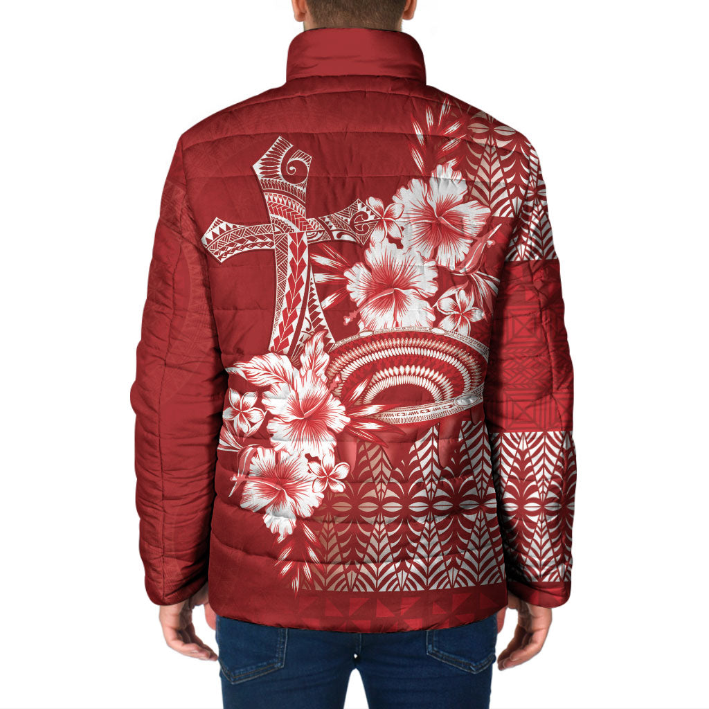Tonga Ngatu Kupesi Royal Red Padded Jacket Koe Otua Mo Tonga Ko Hoku Tofia LT7 - Polynesian Pride