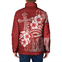 Tonga Ngatu Kupesi Royal Red Padded Jacket Koe Otua Mo Tonga Ko Hoku Tofia LT7 - Polynesian Pride