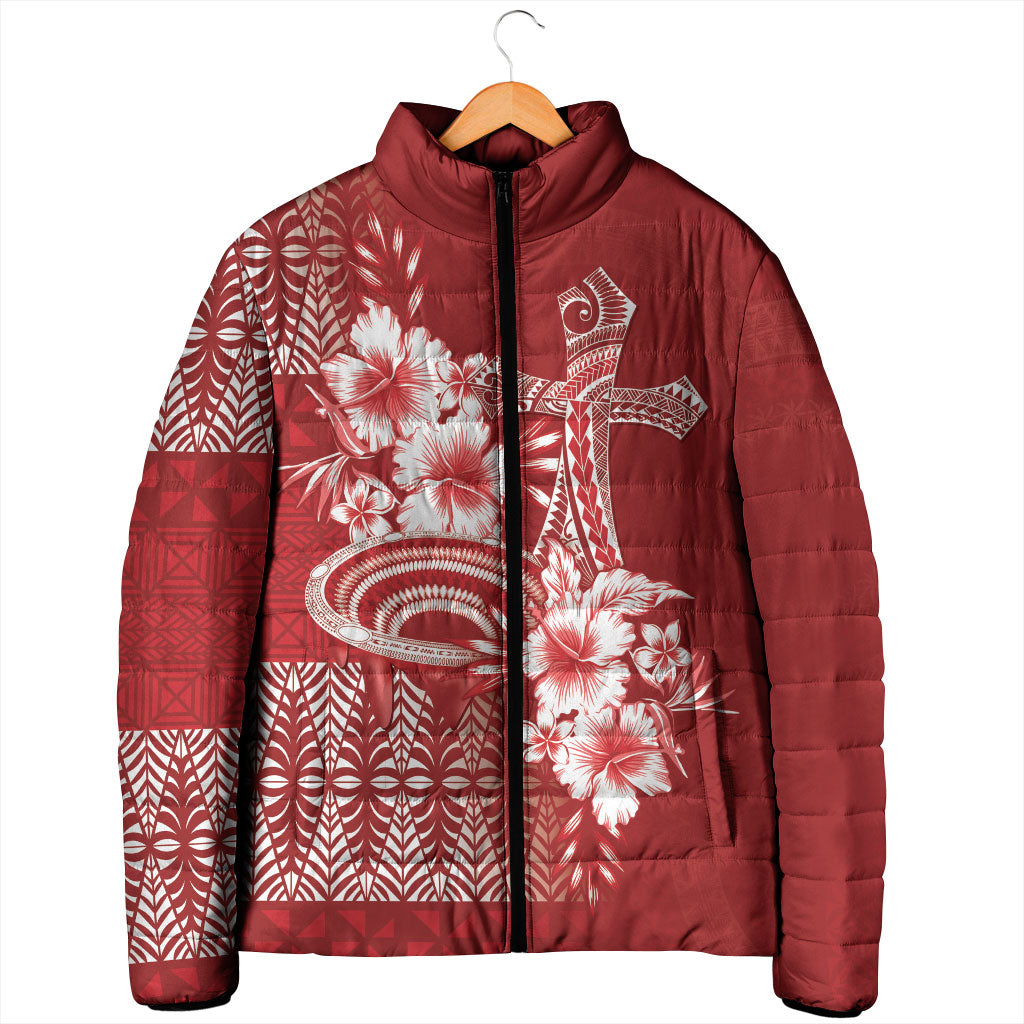 Tonga Ngatu Kupesi Royal Red Padded Jacket Koe Otua Mo Tonga Ko Hoku Tofia LT7 - Polynesian Pride