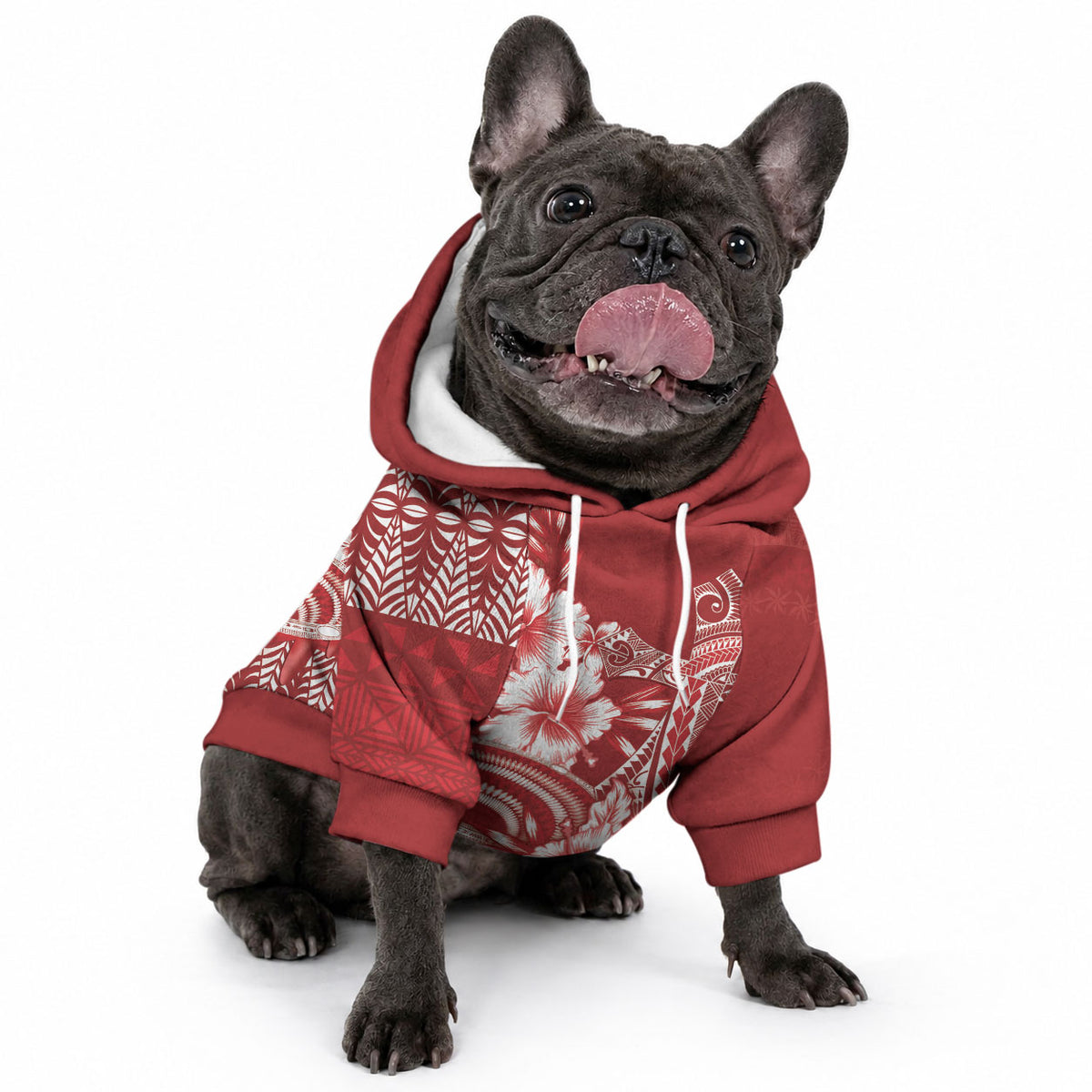 Tonga Ngatu Kupesi Royal Red Pet Hoodie Koe Otua Mo Tonga Ko Hoku Tofia LT7 - Polynesian Pride