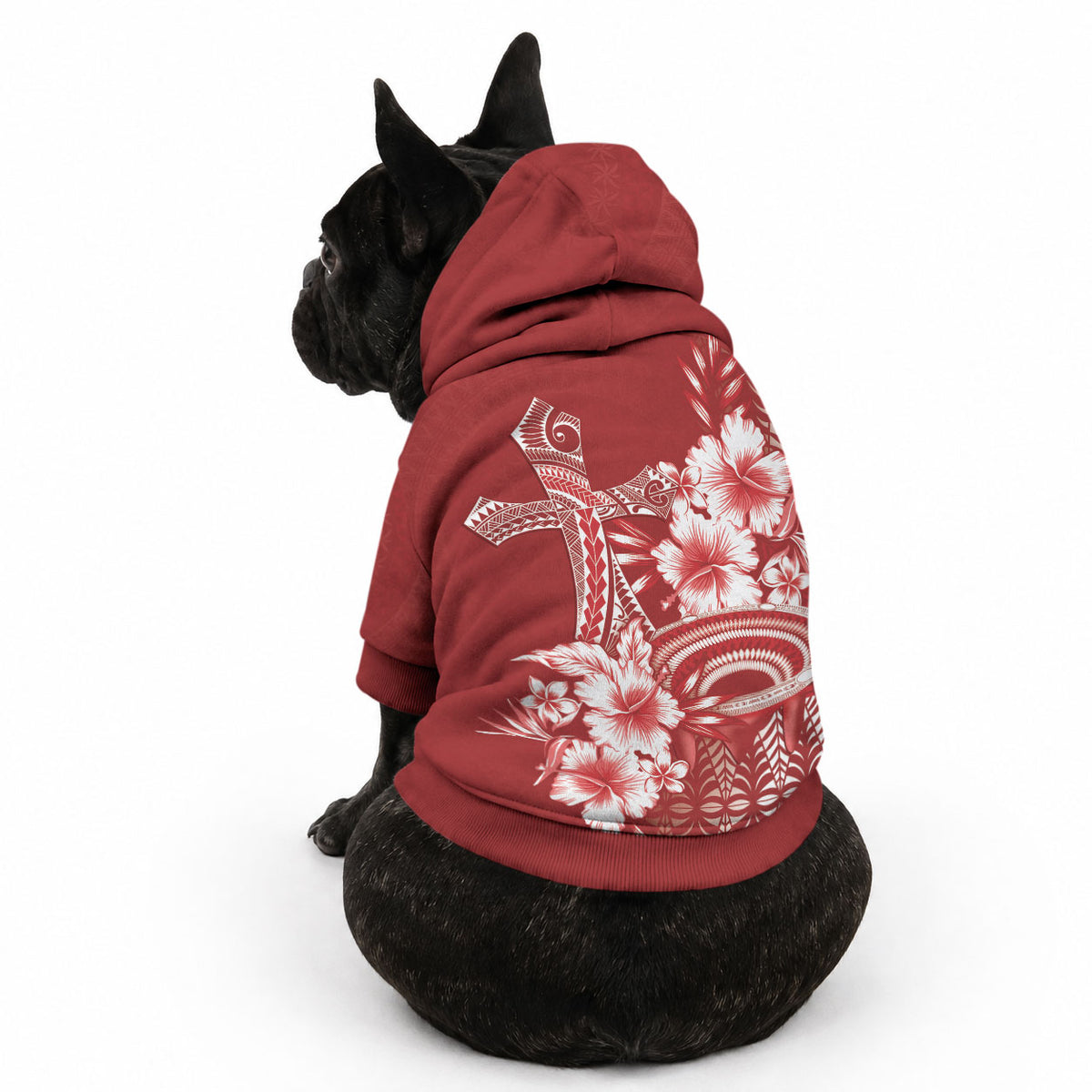 Tonga Ngatu Kupesi Royal Red Pet Hoodie Koe Otua Mo Tonga Ko Hoku Tofia LT7 - Polynesian Pride
