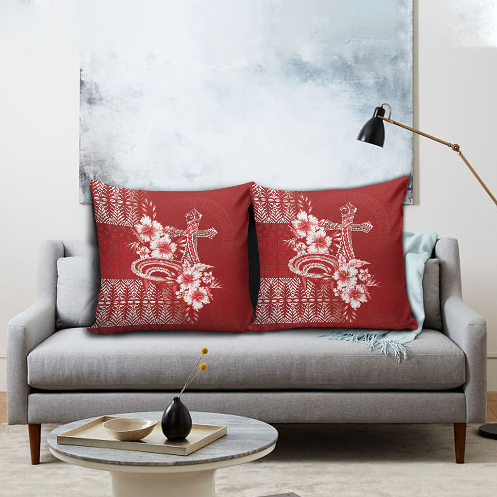 Tonga Ngatu Kupesi Royal Red Pillow Cover Koe Otua Mo Tonga Ko Hoku Tofia LT7 - Polynesian Pride