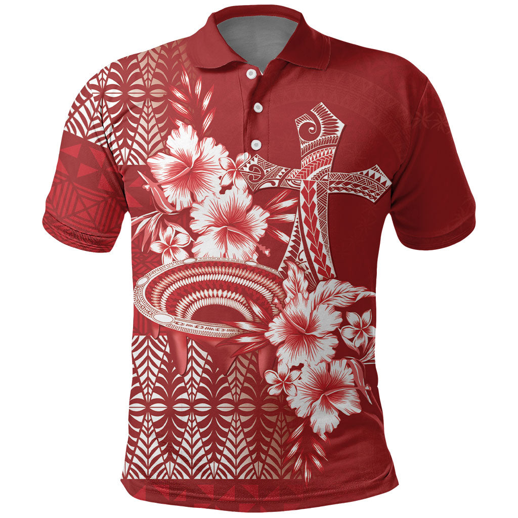 Tonga Ngatu Kupesi Royal Red Polo Shirt Koe Otua Mo Tonga Ko Hoku Tofia