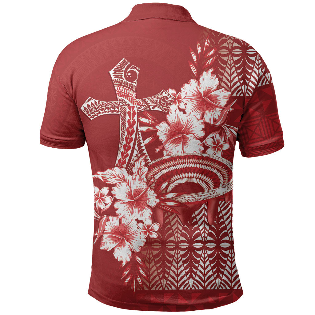 Tonga Ngatu Kupesi Royal Red Polo Shirt Koe Otua Mo Tonga Ko Hoku Tofia