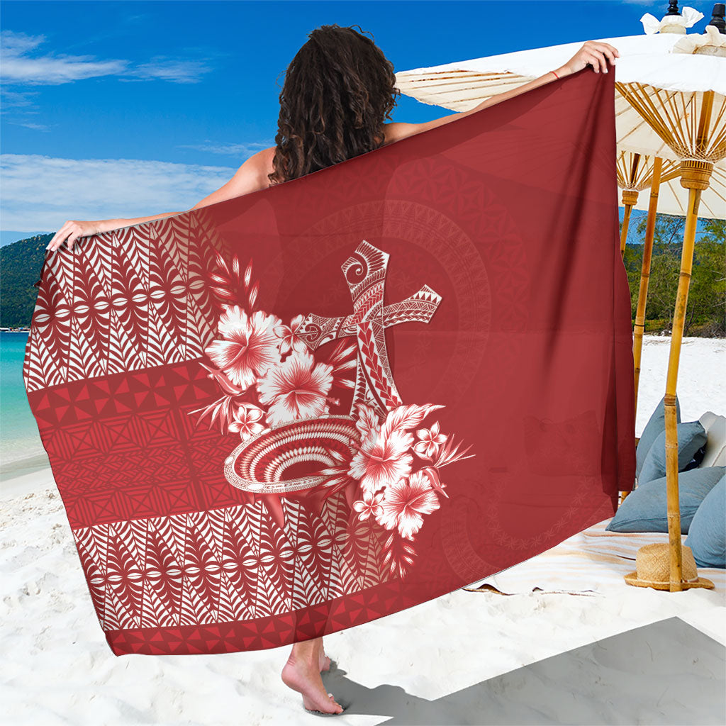 Tonga Ngatu Kupesi Royal Red Sarong Koe Otua Mo Tonga Ko Hoku Tofia LT7 One Size 44 x 66 inches Red - Polynesian Pride