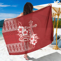 Tonga Ngatu Kupesi Royal Red Sarong Koe Otua Mo Tonga Ko Hoku Tofia LT7 One Size 44 x 66 inches Red - Polynesian Pride