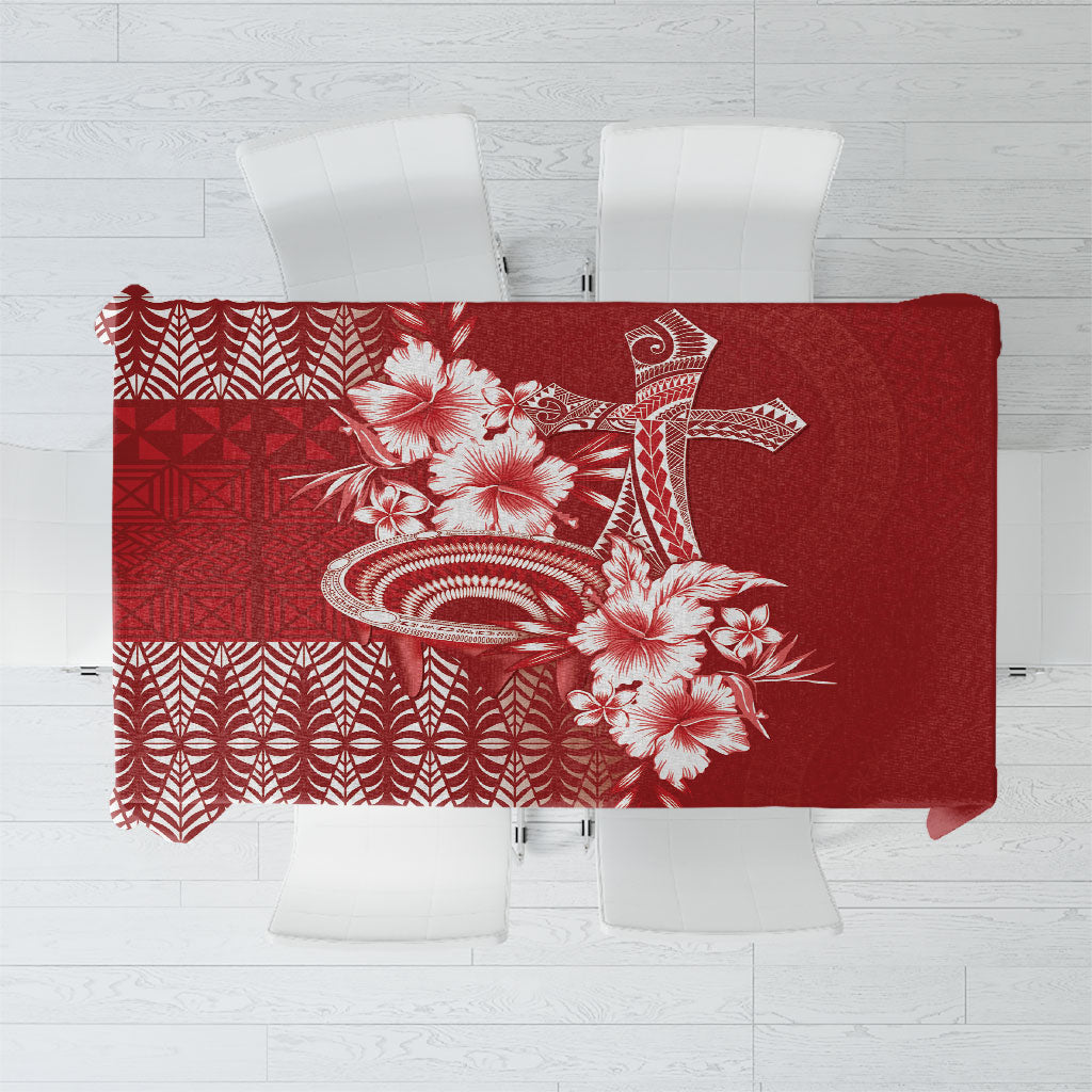 Tonga Ngatu Kupesi Royal Red Tablecloth Koe Otua Mo Tonga Ko Hoku Tofia