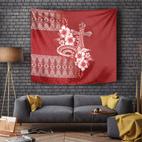Tonga Ngatu Kupesi Royal Red Tapestry Koe Otua Mo Tonga Ko Hoku Tofia LT7 Red - Polynesian Pride