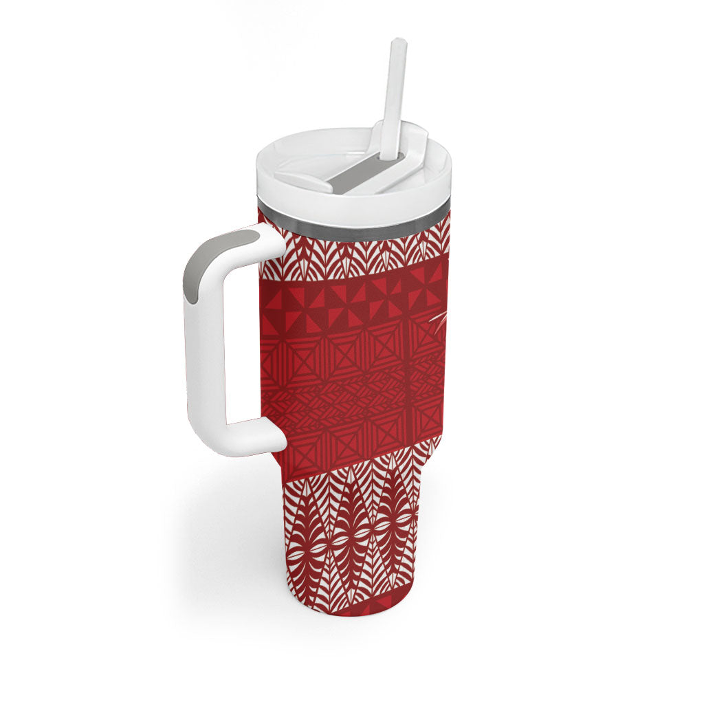 Tonga Ngatu Kupesi Royal Red Tumbler With Handle Koe Otua Mo Tonga Ko Hoku Tofia LT7 - Polynesian Pride