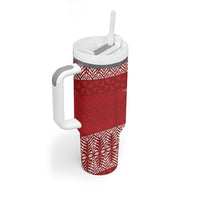Tonga Ngatu Kupesi Royal Red Tumbler With Handle Koe Otua Mo Tonga Ko Hoku Tofia LT7 - Polynesian Pride