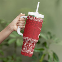 Tonga Ngatu Kupesi Royal Red Tumbler With Handle Koe Otua Mo Tonga Ko Hoku Tofia LT7 - Polynesian Pride