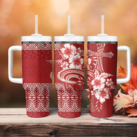 Tonga Ngatu Kupesi Royal Red Tumbler With Handle Koe Otua Mo Tonga Ko Hoku Tofia LT7 - Polynesian Pride