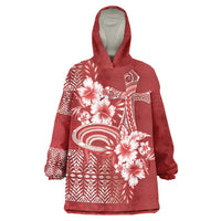 Tonga Ngatu Kupesi Royal Red Wearable Blanket Hoodie Koe Otua Mo Tonga Ko Hoku Tofia LT7 One Size Red - Polynesian Pride