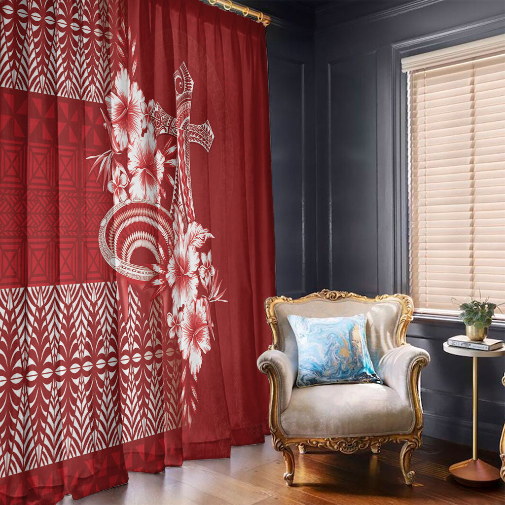 Tonga Ngatu Kupesi Royal Red Window Curtain Koe Otua Mo Tonga Ko Hoku Tofia