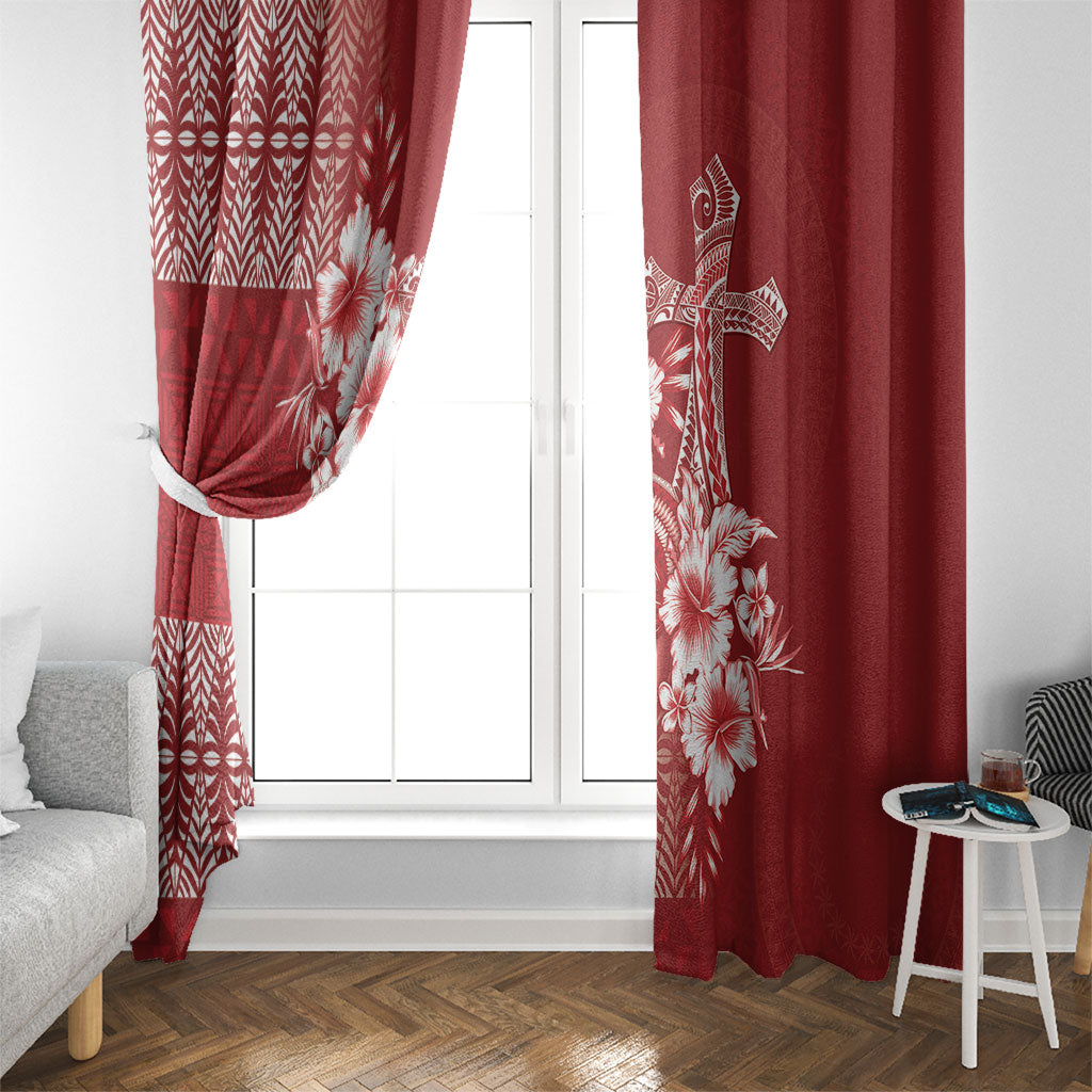 Tonga Ngatu Kupesi Royal Red Window Curtain Koe Otua Mo Tonga Ko Hoku Tofia
