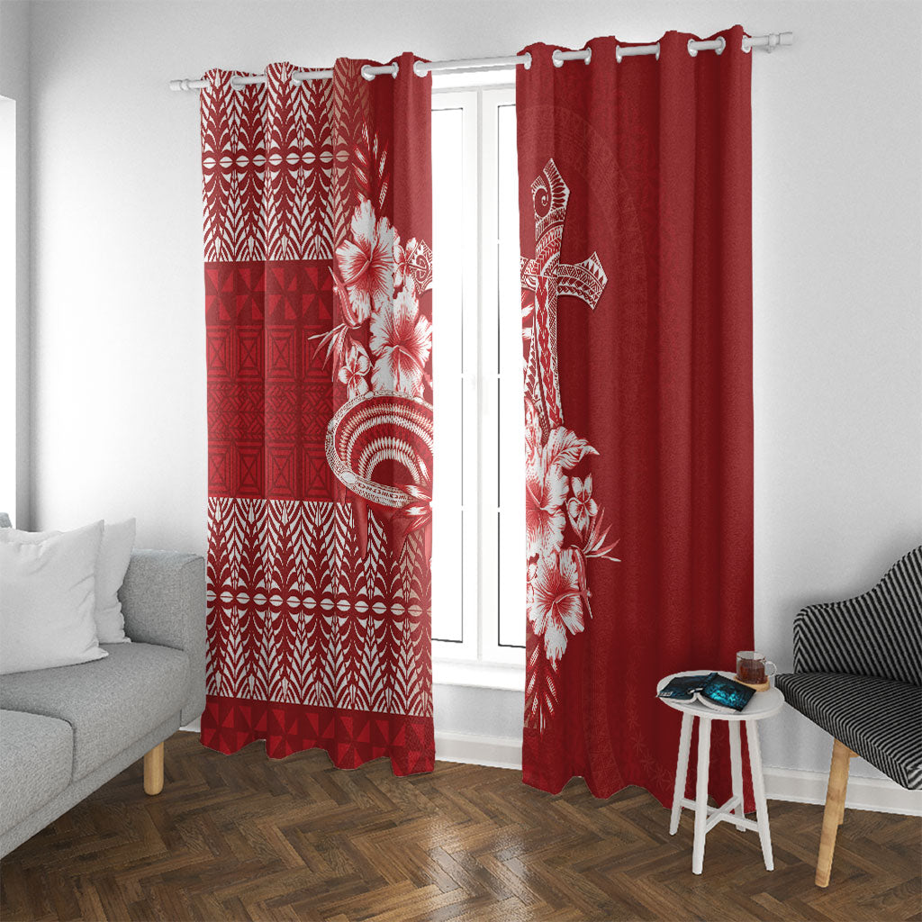 Tonga Ngatu Kupesi Royal Red Window Curtain Koe Otua Mo Tonga Ko Hoku Tofia