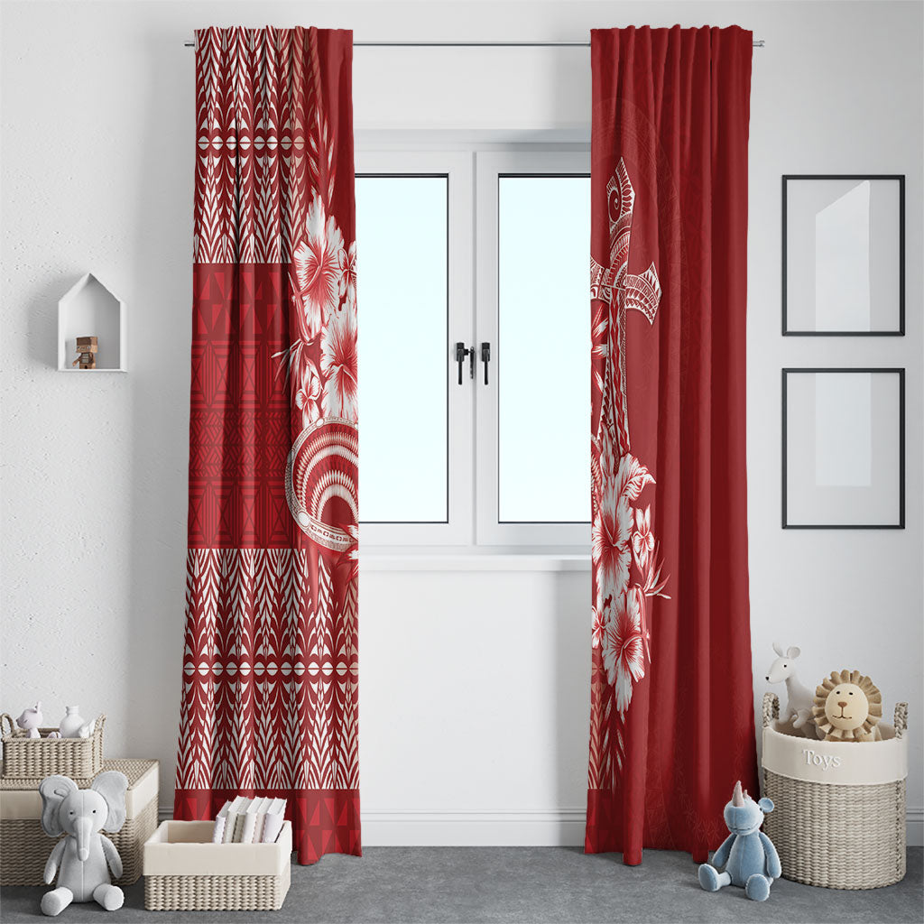 Tonga Ngatu Kupesi Royal Red Window Curtain Koe Otua Mo Tonga Ko Hoku Tofia