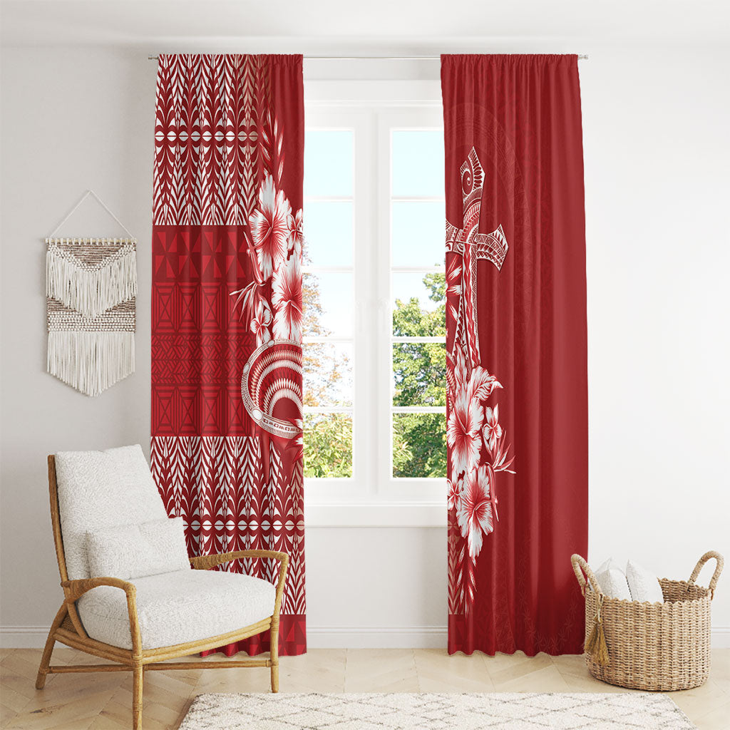 Tonga Ngatu Kupesi Royal Red Window Curtain Koe Otua Mo Tonga Ko Hoku Tofia