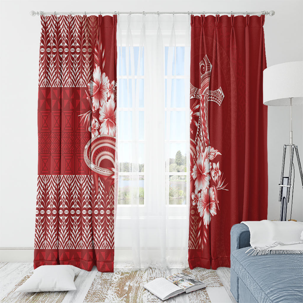 Tonga Ngatu Kupesi Royal Red Window Curtain Koe Otua Mo Tonga Ko Hoku Tofia