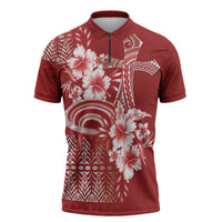 Tonga Ngatu Kupesi Royal Red Zipper Polo Shirt Koe Otua Mo Tonga Ko Hoku Tofia LT7 Red - Polynesian Pride