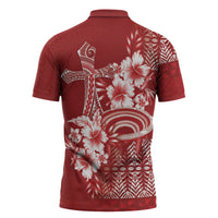 Tonga Ngatu Kupesi Royal Red Zipper Polo Shirt Koe Otua Mo Tonga Ko Hoku Tofia LT7 - Polynesian Pride
