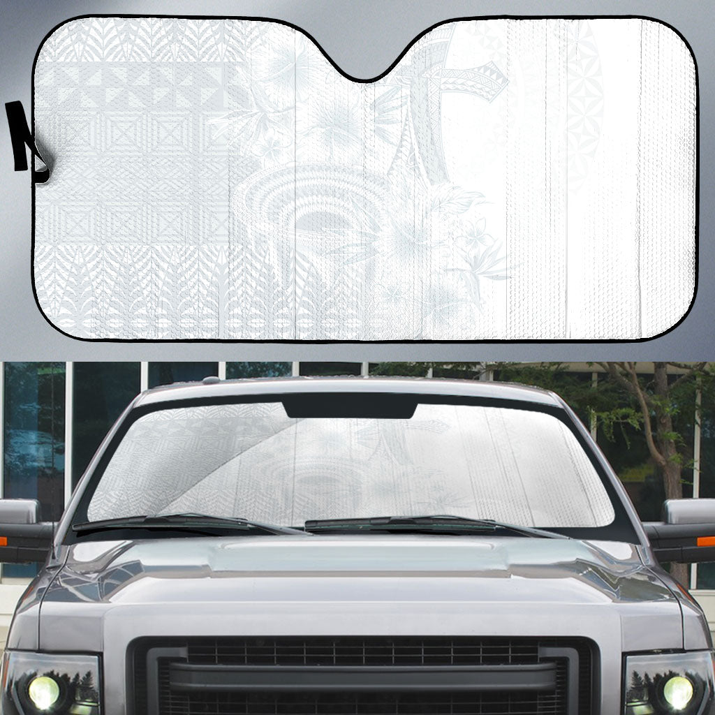 Tonga Ngatu Kupesi White Sunday Fakame Auto Sun Shade Koe Otua Mo Tonga Ko Hoku Tofia LT7 White - Polynesian Pride