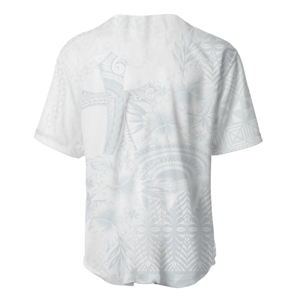 Tonga Ngatu Kupesi White Sunday Fakame Baseball Jersey Koe Otua Mo Tonga Ko Hoku Tofia LT7 - Polynesian Pride
