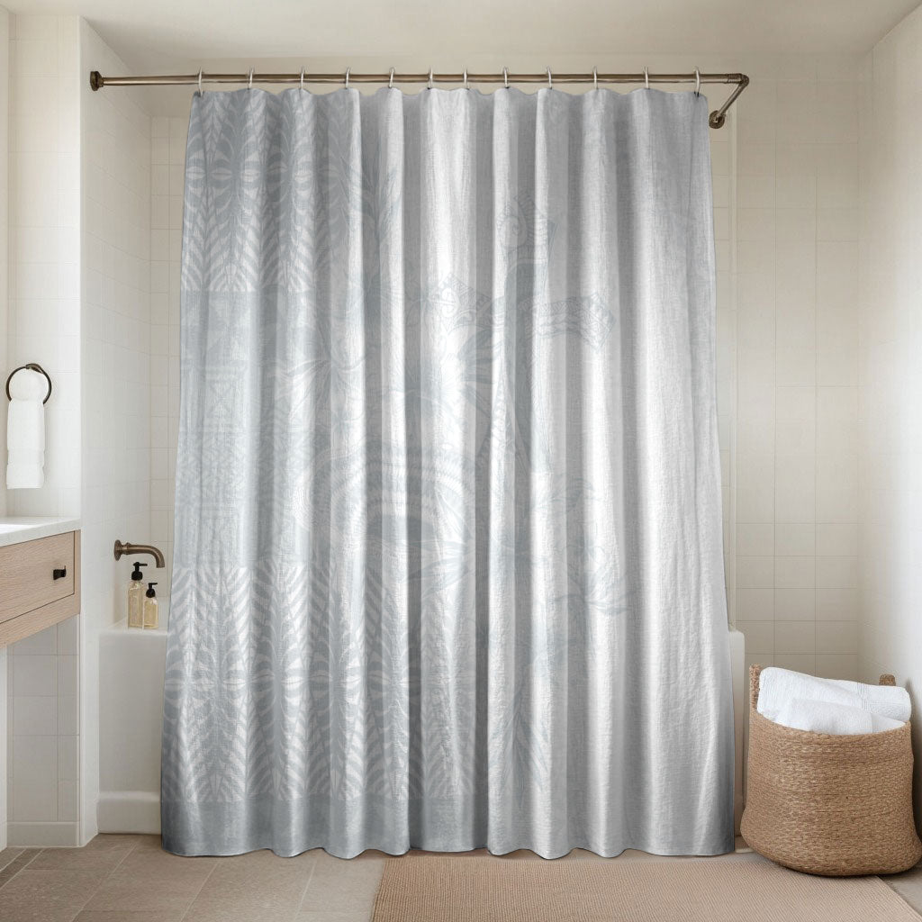 Tonga Ngatu Kupesi White Sunday Fakame Bathroom Set Koe Otua Mo Tonga Ko Hoku Tofia LT7 Shower Curtain Only White - Polynesian Pride