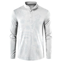 Tonga Ngatu Kupesi White Sunday Fakame Button Sweatshirt Koe Otua Mo Tonga Ko Hoku Tofia LT7 White - Polynesian Pride