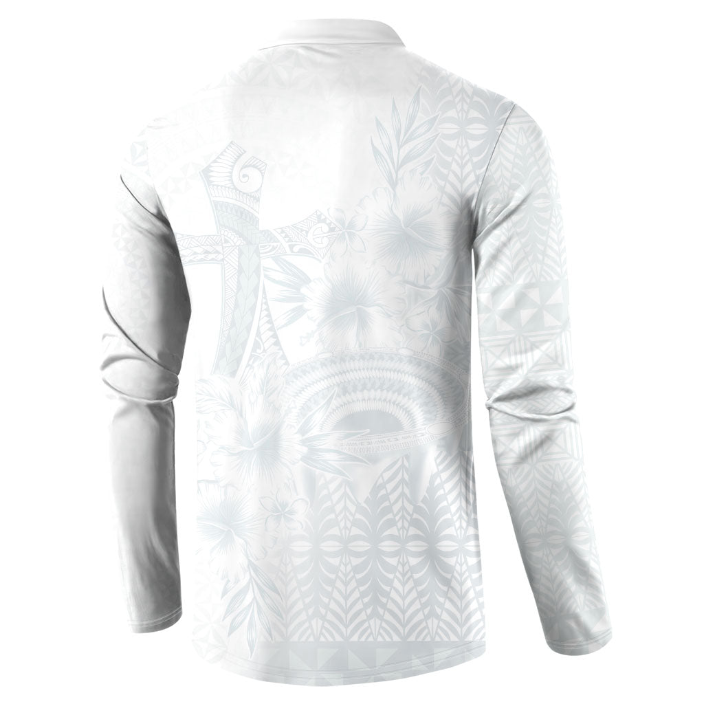 Tonga Ngatu Kupesi White Sunday Fakame Button Sweatshirt Koe Otua Mo Tonga Ko Hoku Tofia LT7 - Polynesian Pride