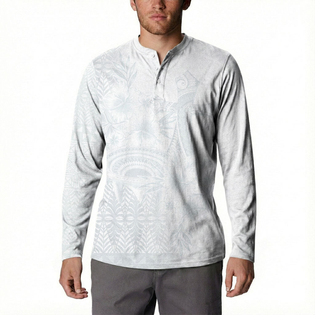 Tonga Ngatu Kupesi White Sunday Fakame Button Sweatshirt Koe Otua Mo Tonga Ko Hoku Tofia LT7 - Polynesian Pride