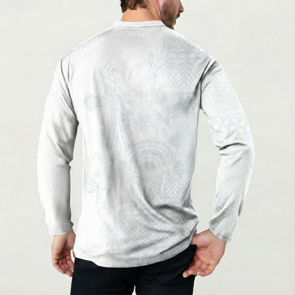 Tonga Ngatu Kupesi White Sunday Fakame Button Sweatshirt Koe Otua Mo Tonga Ko Hoku Tofia LT7 - Polynesian Pride