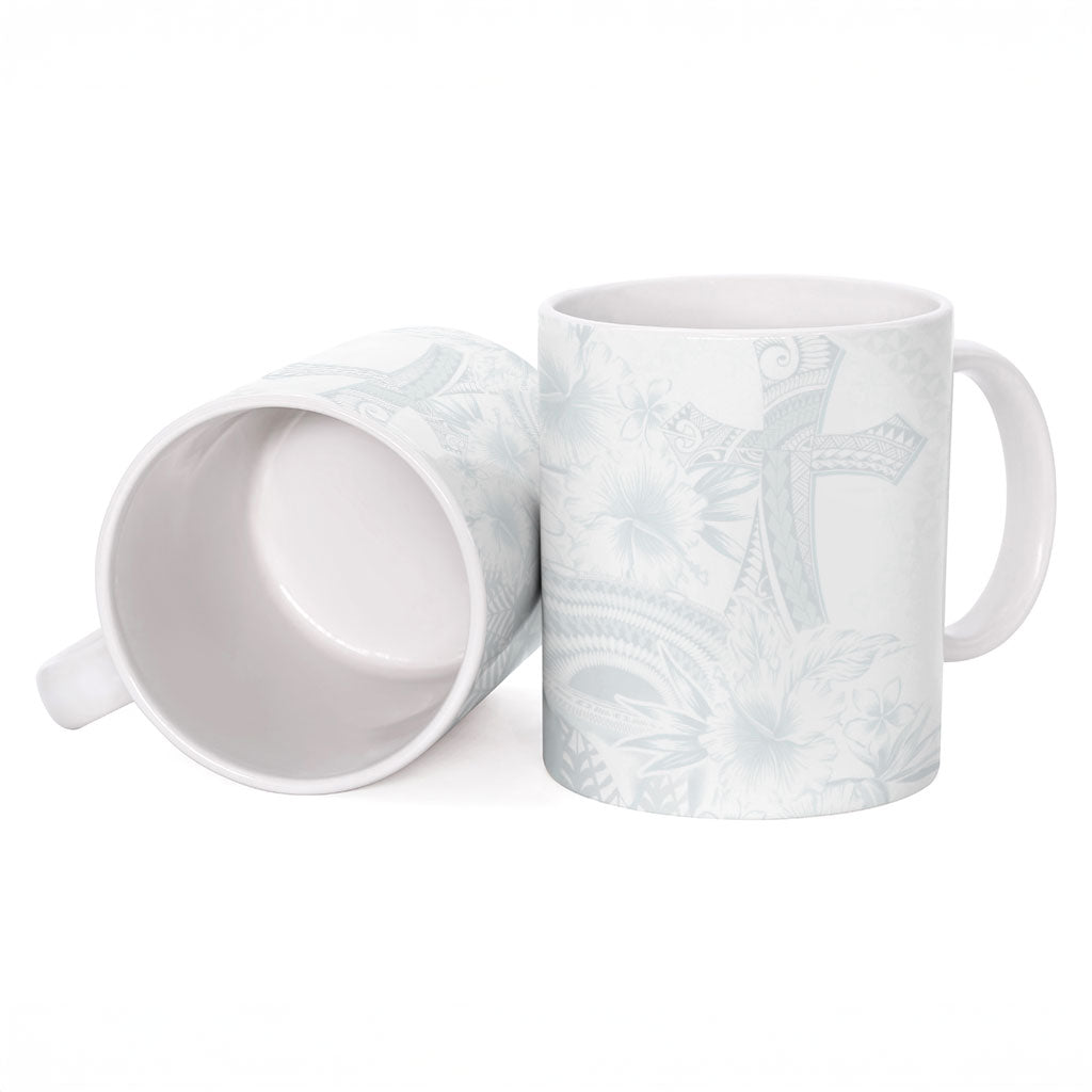Tonga Ngatu Kupesi White Sunday Fakame Ceramic Mug Koe Otua Mo Tonga Ko Hoku Tofia LT7 - Polynesian Pride
