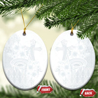 Tonga Ngatu Kupesi White Sunday Fakame Ceramic Ornament Koe Otua Mo Tonga Ko Hoku Tofia LT7 Oval White - Polynesian Pride