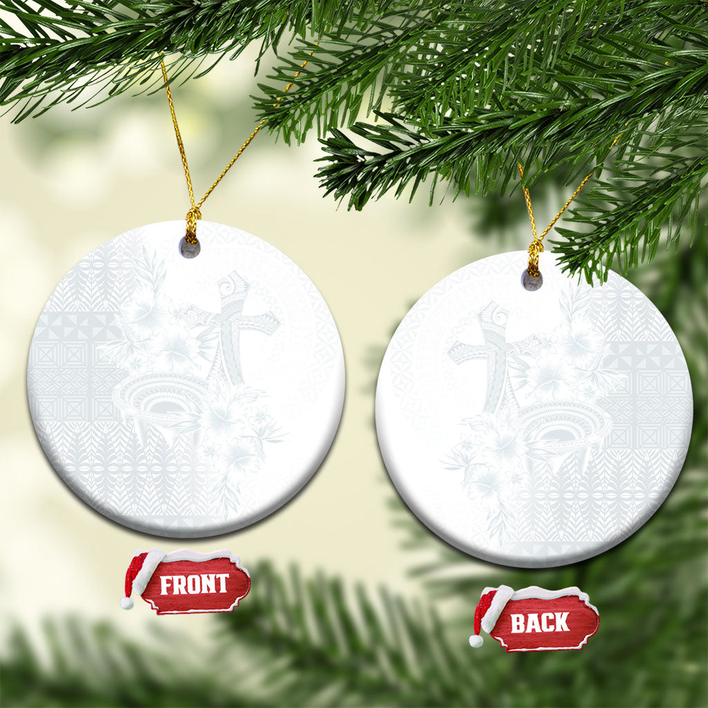 Tonga Ngatu Kupesi White Sunday Fakame Ceramic Ornament Koe Otua Mo Tonga Ko Hoku Tofia LT7 Circle White - Polynesian Pride